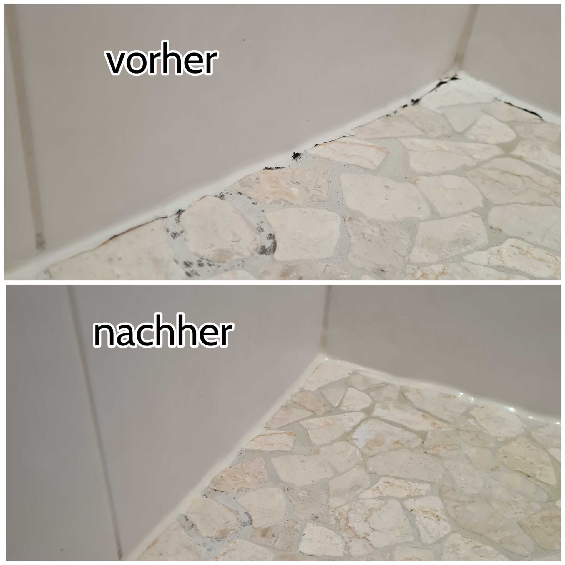 Vorher-Nachher: Duschecke Silikonfugen Schimmelentfernung und Sanierung