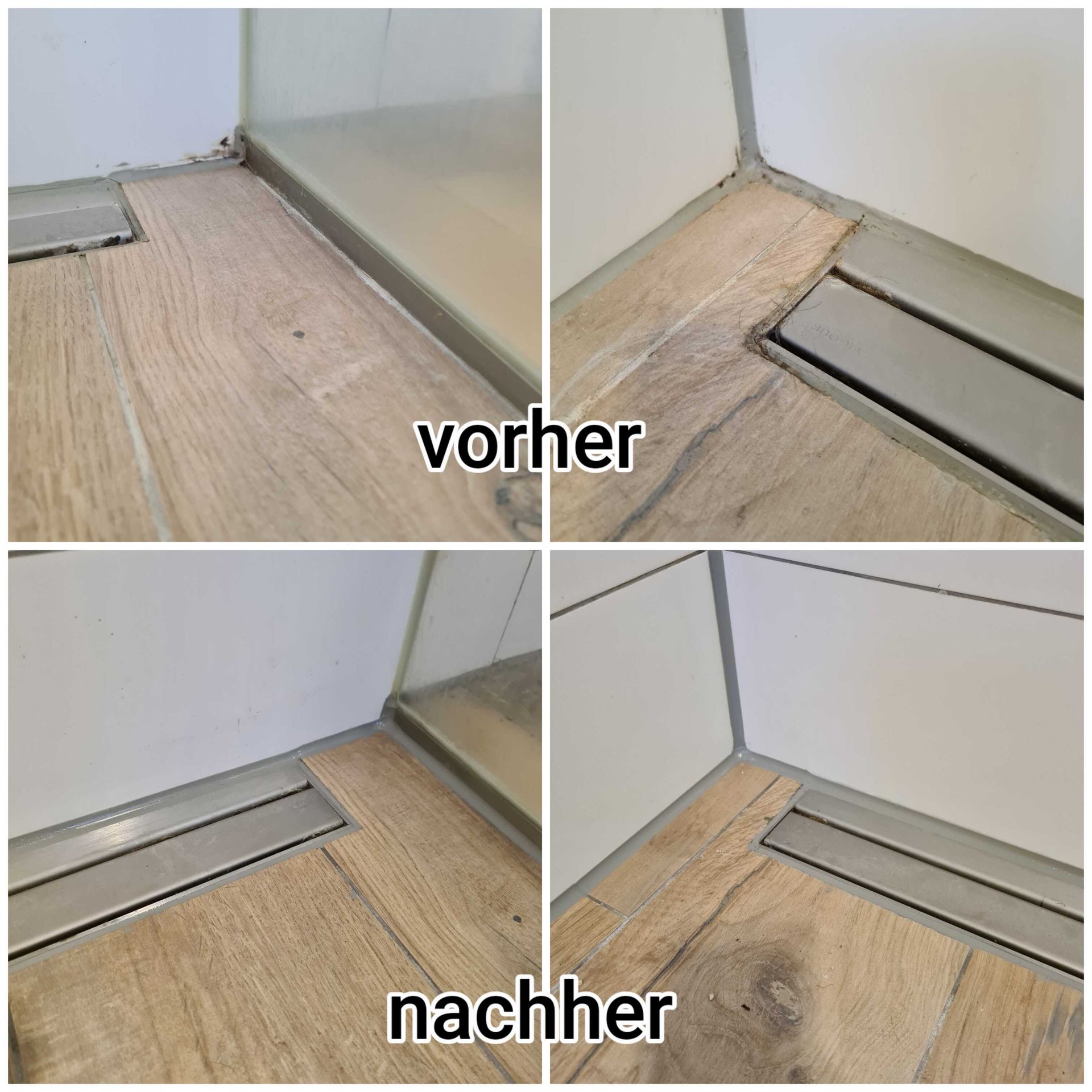 Vorher-Nachher: Natursteinboden Silikonfugen Schimmelbefall beseitigt