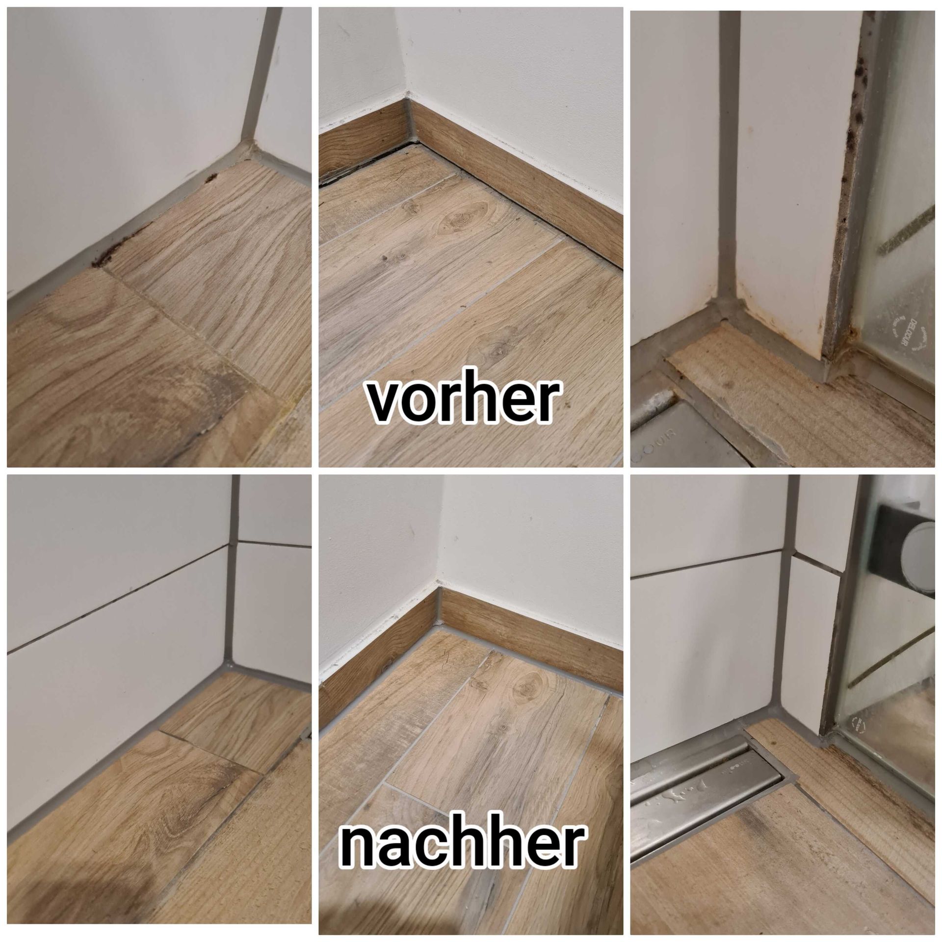 Vorher-Nachher: Duschabtrennungsfugen von alt zu neu
