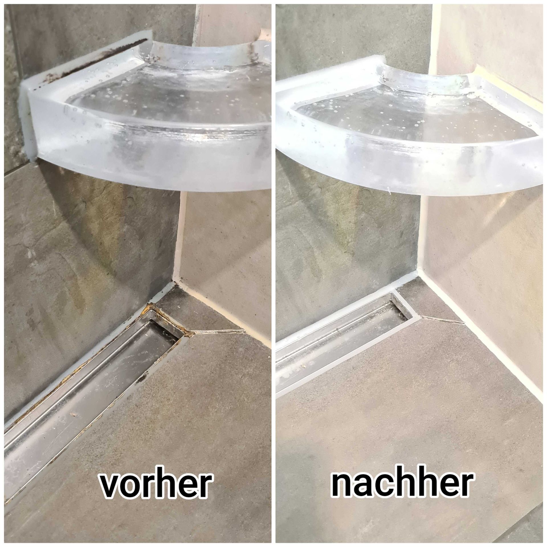 Vorher-Nachher: Duschstufe Silikonfugen erneuert und versiegelt